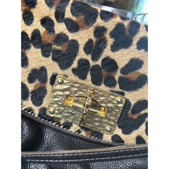 Leopard Print & Brown Leather Crossbody Bag With Gold Clasp Ralph Lauren - Picture 2 of 4
